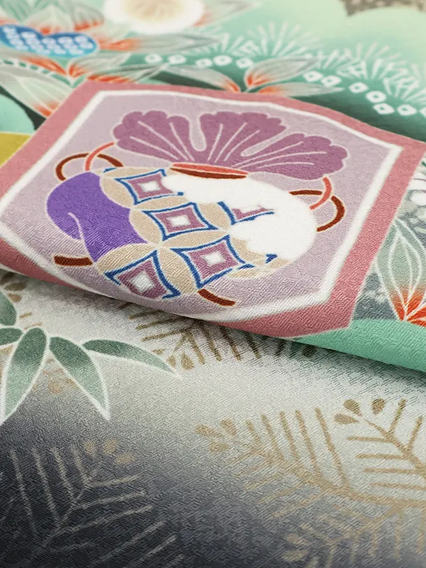 かんたん七五三(5歳男の子袴)5081 オレンジ 鷹 松×緑ぼかし袴