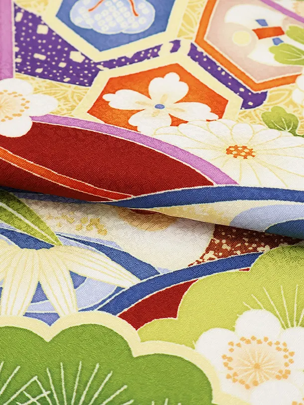 かんたん七五三(5歳男の子袴)5082 赤 鷹 松×ゴールド 鶴 松 袴