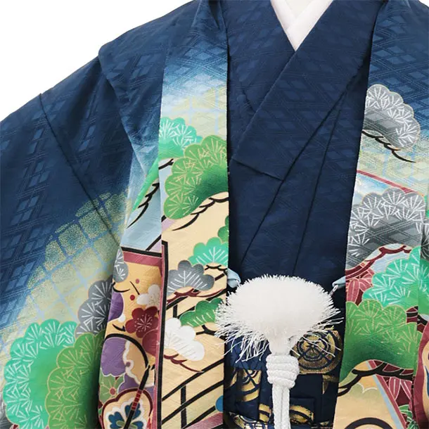 かんたん七五三(7歳男の子袴)7005 紺地 鷹 刺繍×紺 菱紋 袴