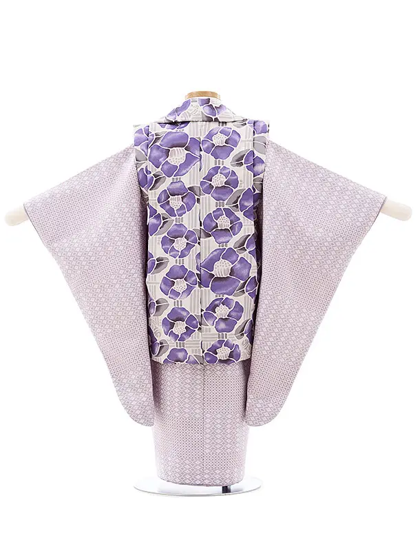 七五三レンタル(3歳男の子/被布)A262白地紫椿×薄紫地菱花