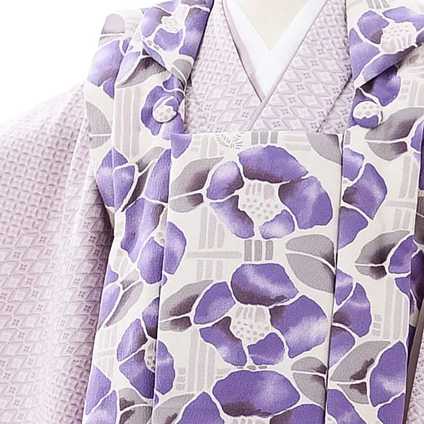 七五三レンタル(3歳男の子/被布)A262白地紫椿×薄紫地菱花