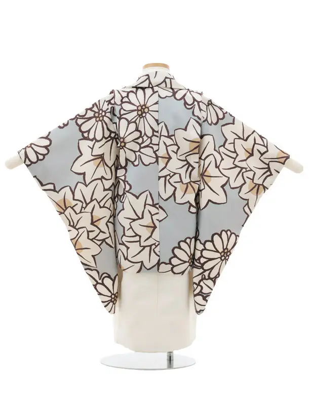 七五三(3歳男の子/被布)A33M花わらべ袖付被布ブルーグレー花楓x白