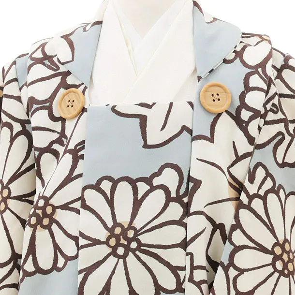 七五三(3歳男の子/被布)A33M花わらべ袖付被布ブルーグレー花楓x白