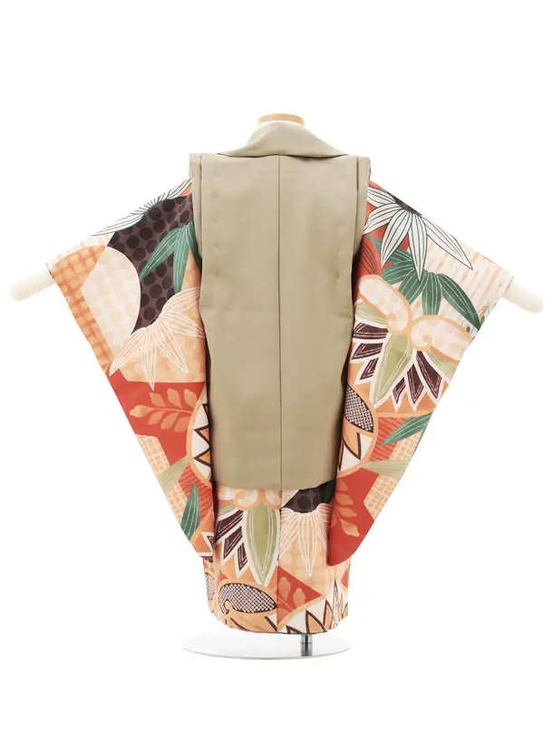 七五三(3歳男の子/被布)A33Pグリーンベージュ×茶 葵