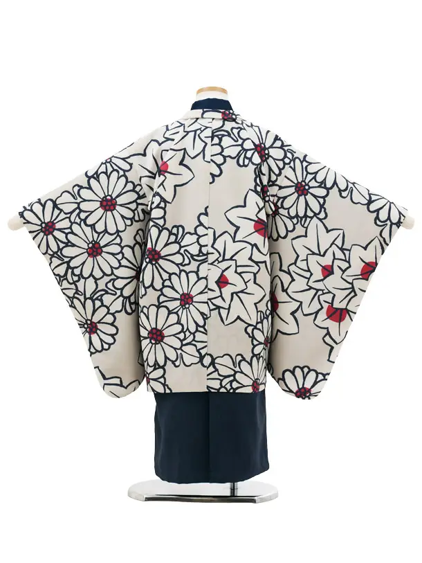 かんたん七五三(5歳男袴)A57F 花わらべグレージュ花楓×デニム風袴