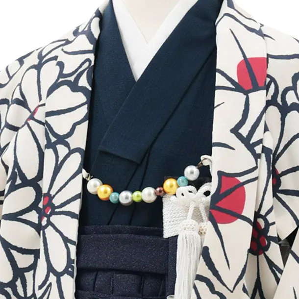 かんたん七五三(5歳男袴)A57F 花わらべグレージュ花楓×デニム風袴