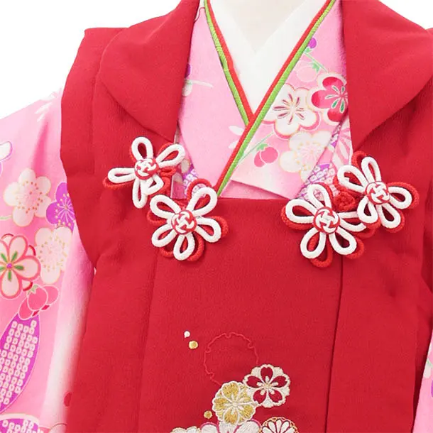 七五三(3歳女の子被布) 3218  赤 梅 桜×ピンク 桜 鈴