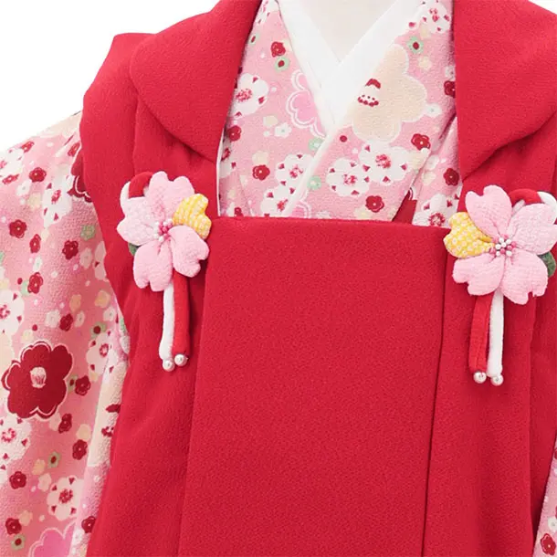 七五三(3歳女の子被布) 3225 赤 ちりめん× ピンク椿 梅