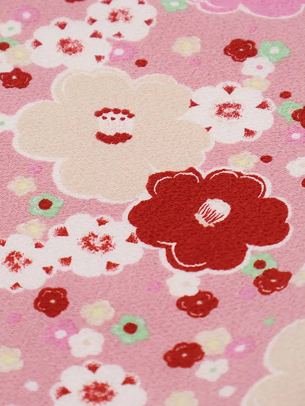 七五三(3歳女の子被布) 3225 赤 ちりめん× ピンク椿 梅