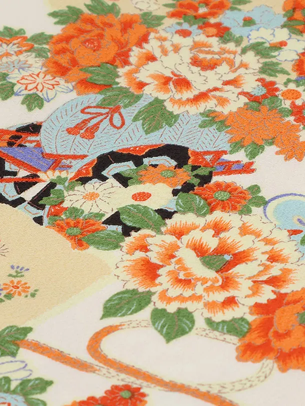 七五三(3歳女の子被布) 3229 白 ちりめん×白地 花車