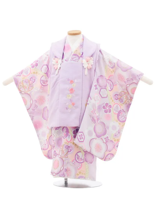 七五三(3歳女の子被布) 3234 式部浪漫 紫 刺繍桜×薄紫 梅 祝柄