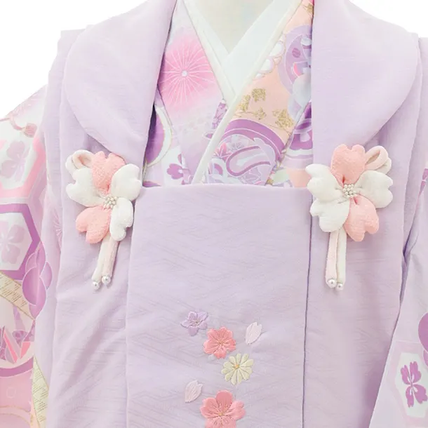 七五三(3歳女の子被布) 3234 式部浪漫 紫 刺繍桜×薄紫 梅 祝柄