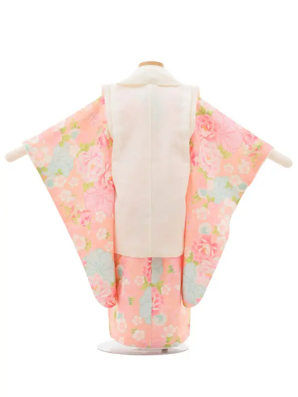 七五三(3歳女の子被布) 3235 式部浪漫 アイボリー刺繍花×ピンク桜 鞠