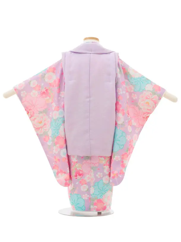 七五三(3歳女の子被布) 3237 式部浪漫 藤色刺繍 花×紫 桜 鞠