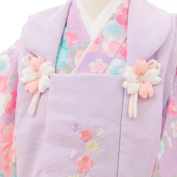 七五三(3歳女の子被布) 3237 式部浪漫 藤色刺繍 花×紫 桜 鞠