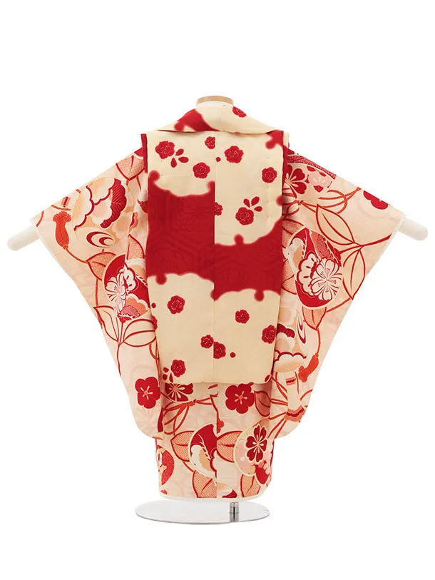 七五三(3歳女の子被布) 3239  京舞 赤クリーム雪輪× 梅 橘