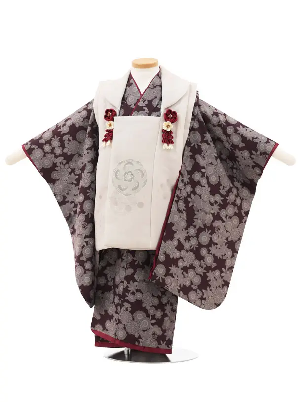 七五三(3歳女の子被布) 3240 ベージュ 梅×茶色 小花