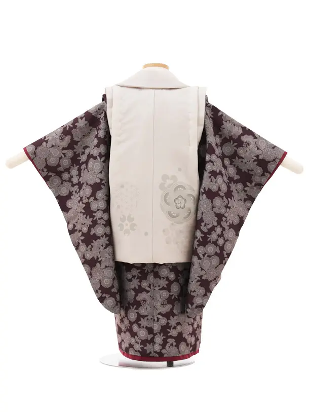 七五三(3歳女の子被布) 3240 ベージュ 梅×茶色 小花