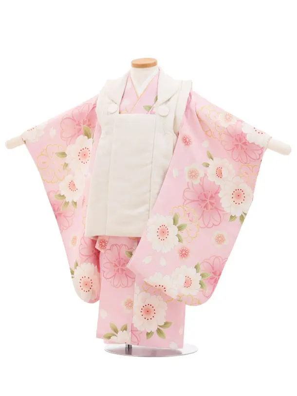 七五三(3歳女の子被布) 3243 オフホワイト×ピンク 桜