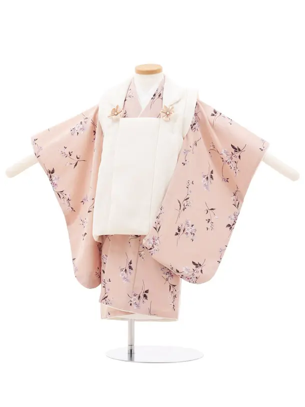 七五三(2歳女の子被布)A35Z 花わらべアイボリー×ピンク 花