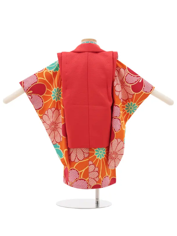 七五三(2歳女の子被布)A36A 花わらべ 赤×オレンジ梅菊