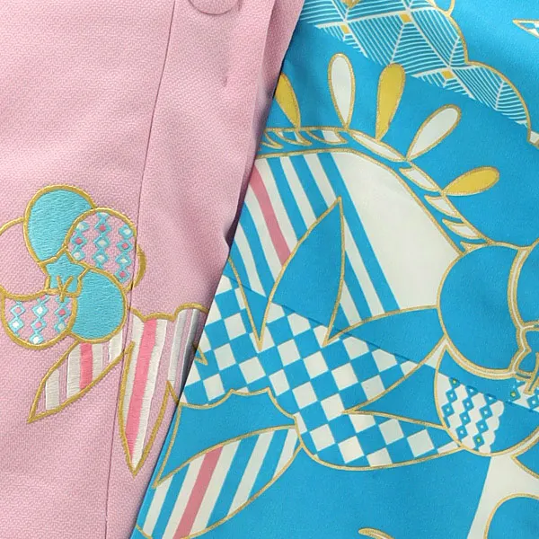 七五三(3歳女の子)A36B/ピンク 梅 笹×水色地 梅 笹