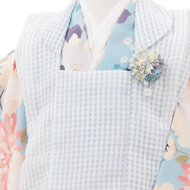 七五三(3歳女の子被布)A36D 花わらべ水色チェック×水色 花