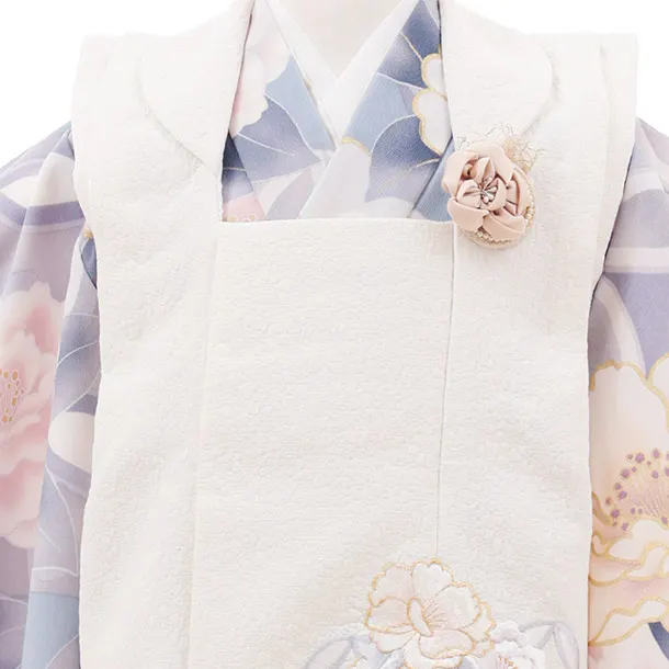 七五三(3歳女の子被布)A36E  クリーム×ブルーグレー大花