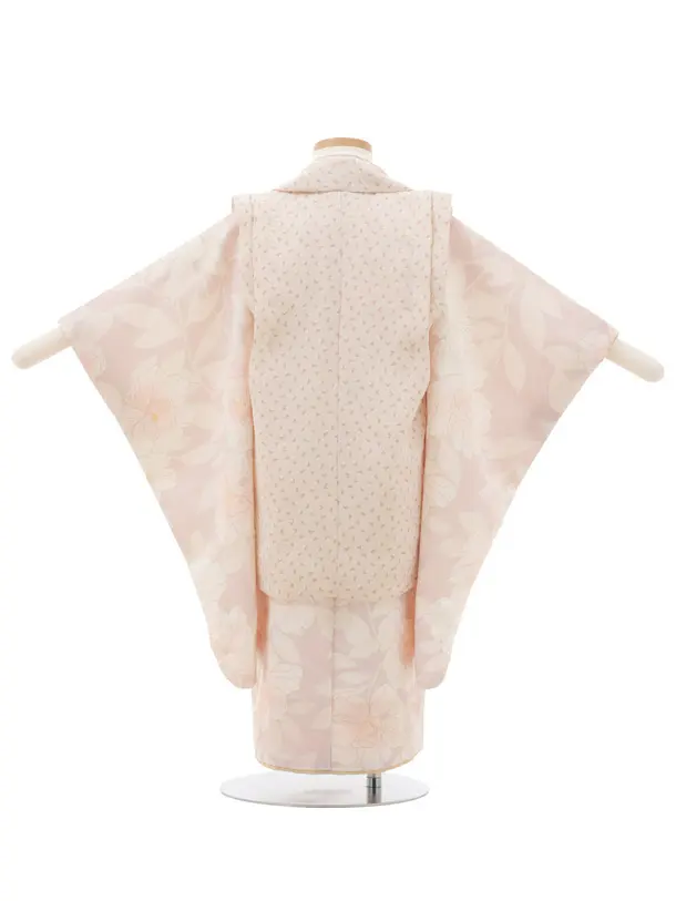 七五三(3歳女の子被布)A36F ベージュ×ピンクベージュ大花