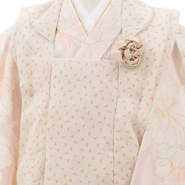 七五三(3歳女の子被布)A36F ベージュ×ピンクベージュ大花