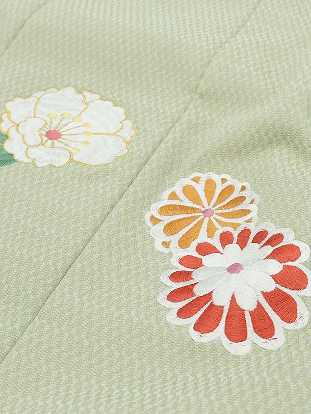 七五三(3歳女の子被布) A36K くすみグリーン八重桜×クリーム古典