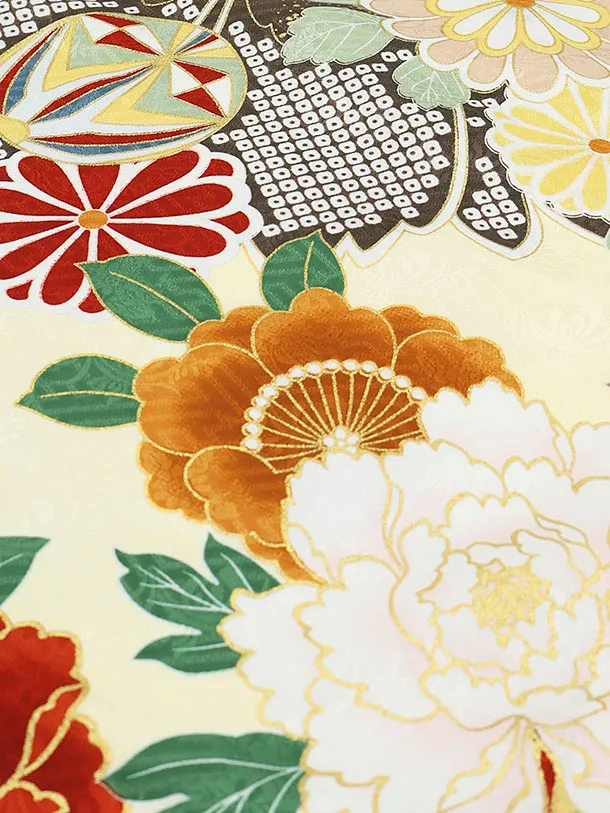 七五三(3歳女の子被布) A36K くすみグリーン八重桜×クリーム古典