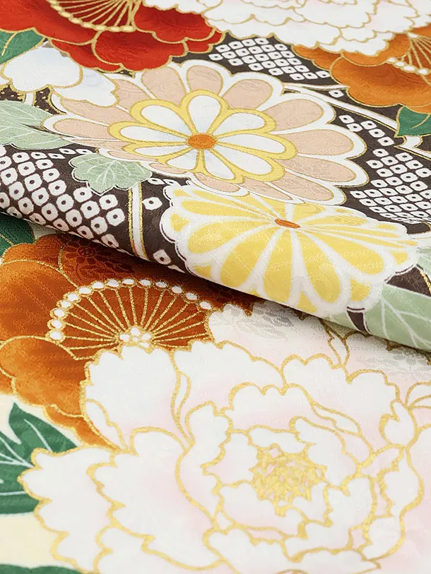 七五三(3歳女の子被布) A36K くすみグリーン八重桜×クリーム古典