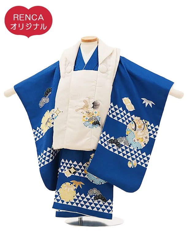 RENCA(2歳男児被布)2004白 鷹x青 雪輪 鱗