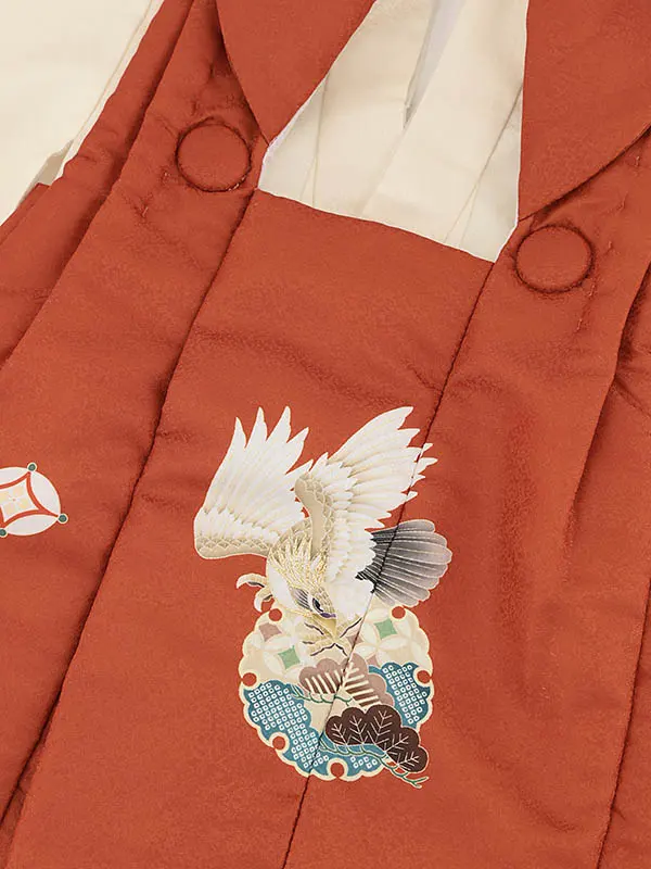 RENCA(2歳男児被布)2006朱赤 鷹xクリーム 雪輪 鱗