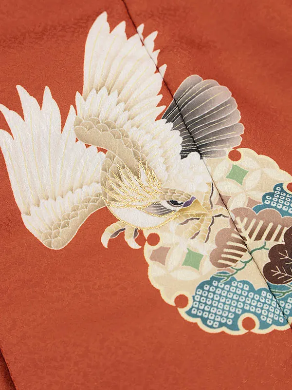 RENCA(2歳男児被布)2006朱赤 鷹xクリーム 雪輪 鱗