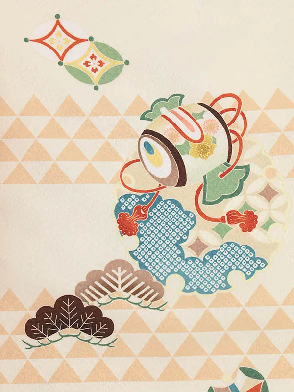 RENCA(2歳男児被布)2006朱赤 鷹xクリーム 雪輪 鱗