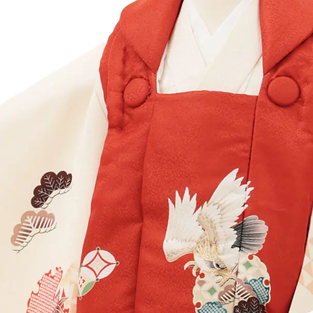 RENCA(2歳男児被布)2006朱赤 鷹xクリーム 雪輪 鱗