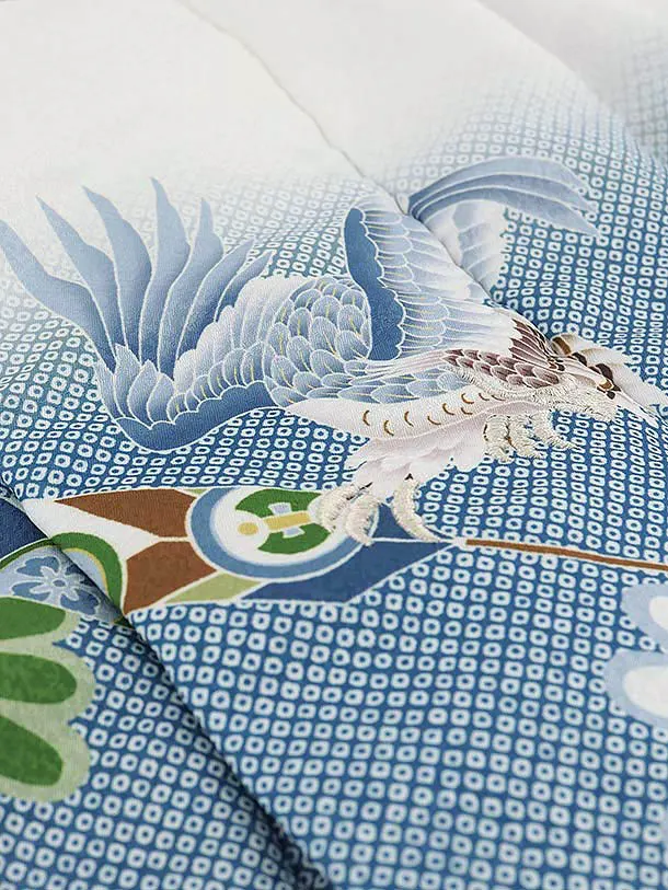 RENCA(3歳男児被布)3001青ぼかし 矢羽に鷹x青 市松 亀甲紋