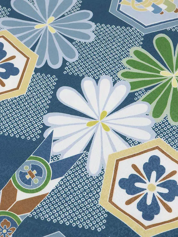 RENCA(3歳男児被布)3001青ぼかし 矢羽に鷹x青 市松 亀甲紋