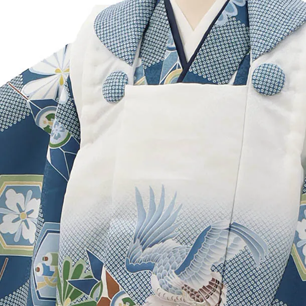 RENCA(3歳男児被布)3001青ぼかし 矢羽に鷹x青 市松 亀甲紋