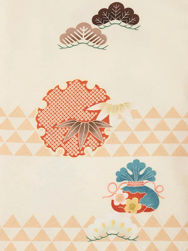 RENCA(3歳男児被布)3010朱赤 鷹xクリーム 雪輪 鱗