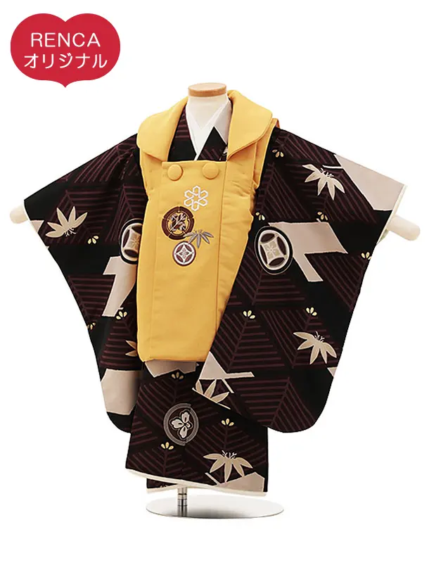RENCA(3歳男児被布)3013からしxブラウン 菱文様に紋