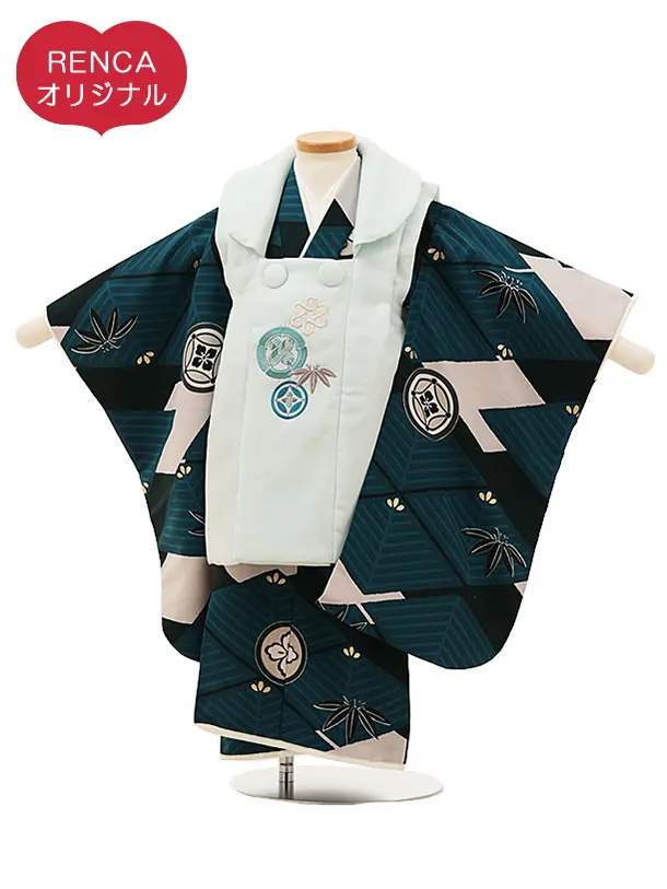 RENCA(3歳男児被布)3014薄水色xターコイズブルー 菱文様に紋