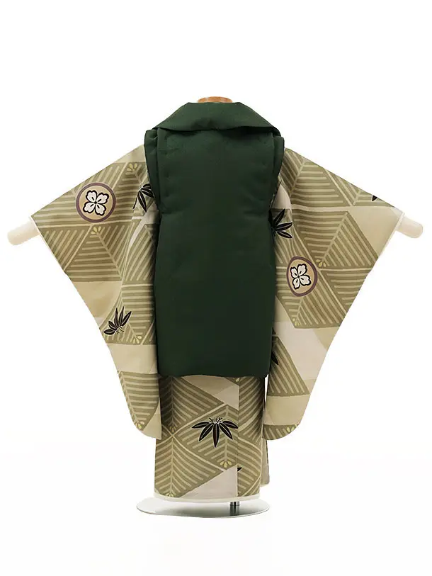 RENCA(3歳男児被布)3015緑xモスグレイ 菱文様に紋