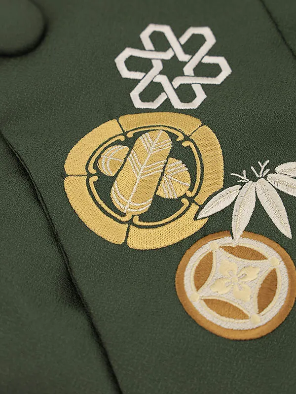 RENCA(3歳男児被布)3015緑xモスグレイ 菱文様に紋