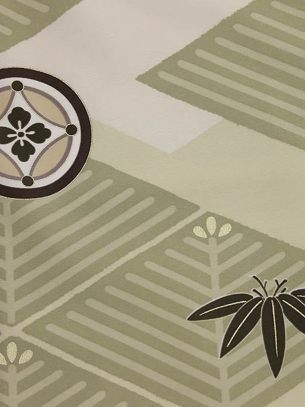 RENCA(3歳男児被布)3015緑xモスグレイ 菱文様に紋