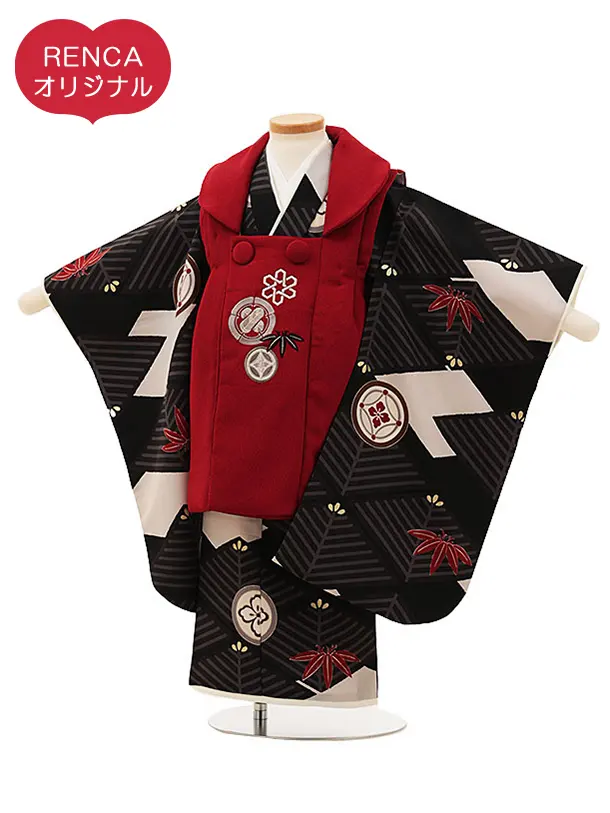 RENCA(3歳男児被布)3016エンジxグレー 菱文様に紋