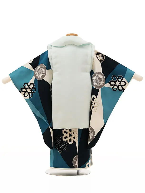 RENCA(3歳男児被布)3018薄水色xターコイズ白 変わり柄 紋