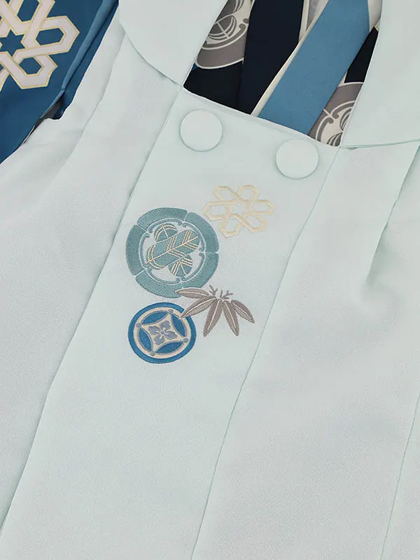 RENCA(3歳男児被布)3018薄水色xターコイズ白 変わり柄 紋